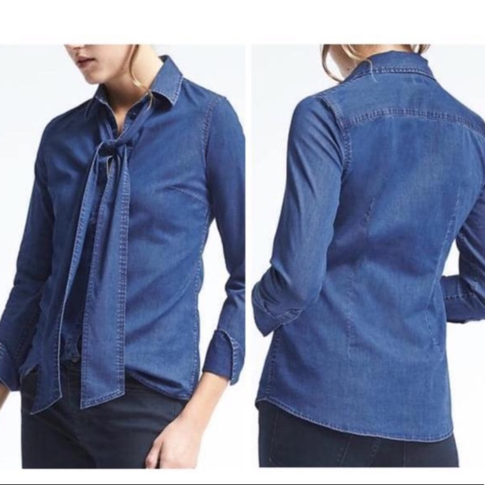 Denim button down with detachable bow